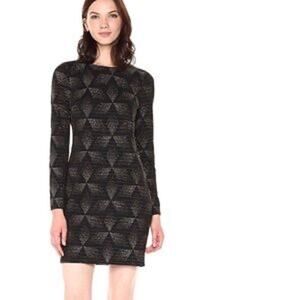 Vince Camuto Shimmer After 5 Cocktail Illusion Gold Sequin Long Sleeve Dress